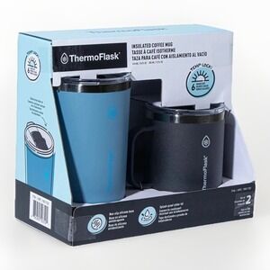 2-Pack ThermoFlask Stainless Steel Insulated Coffee Mug 6 Hours Hot Blue & Black